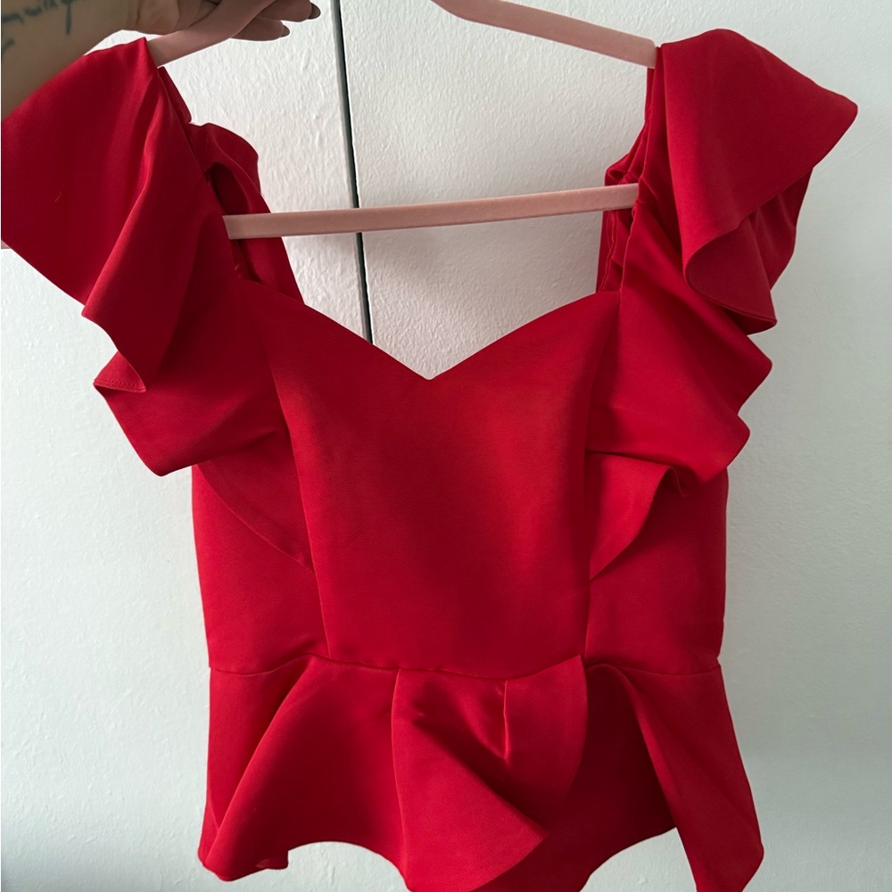 Express Vibrant Red Ruffle Blouse - Picture 2 of 5